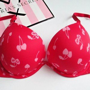 VICTORIA'S SECRET PINK Super Push-Up Bra Red Pepper Cherries VS NWT